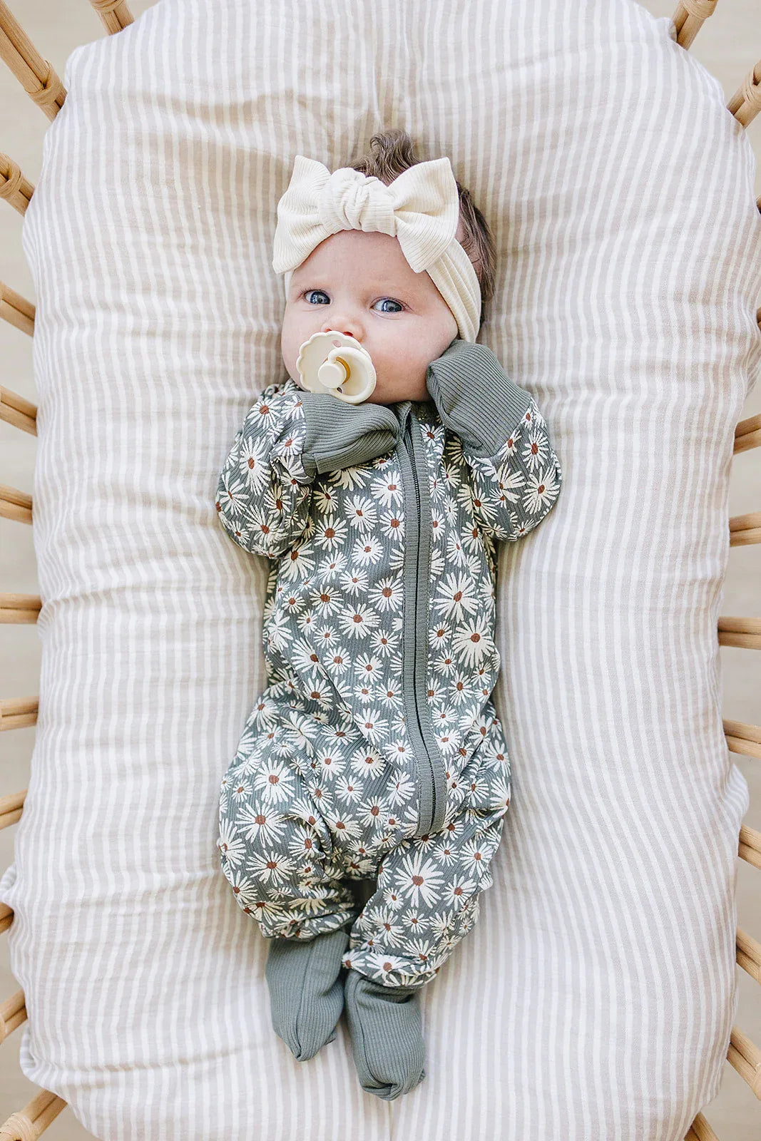 Dark Green Daisy Ribbed Bamboo Zipper - BIG FRENCHIES