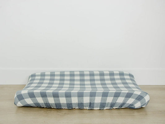 Dusty Blue Gingham Muslin Changing Pad Cover - BIG FRENCHIES