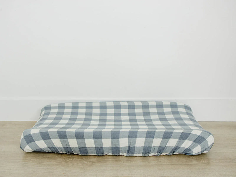 Dusty Blue Gingham Muslin Changing Pad Cover - BIG FRENCHIES