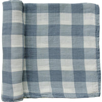 Dusty Blue Gingham Muslin Swaddle Blanket - BIG FRENCHIES