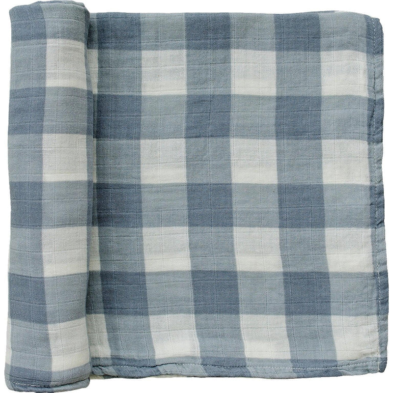 Dusty Blue Gingham Muslin Swaddle Blanket - BIG FRENCHIES