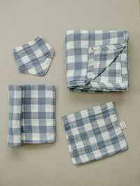 Dusty Blue Gingham Muslin Swaddle Blanket - BIG FRENCHIES