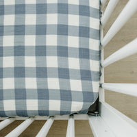 Dusty Blue Gingham Muslin Crib Sheet - BIG FRENCHIES