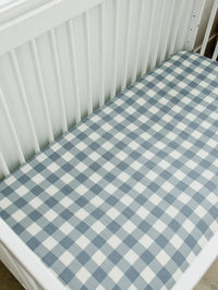 Dusty Blue Gingham Muslin Crib Sheet - BIG FRENCHIES