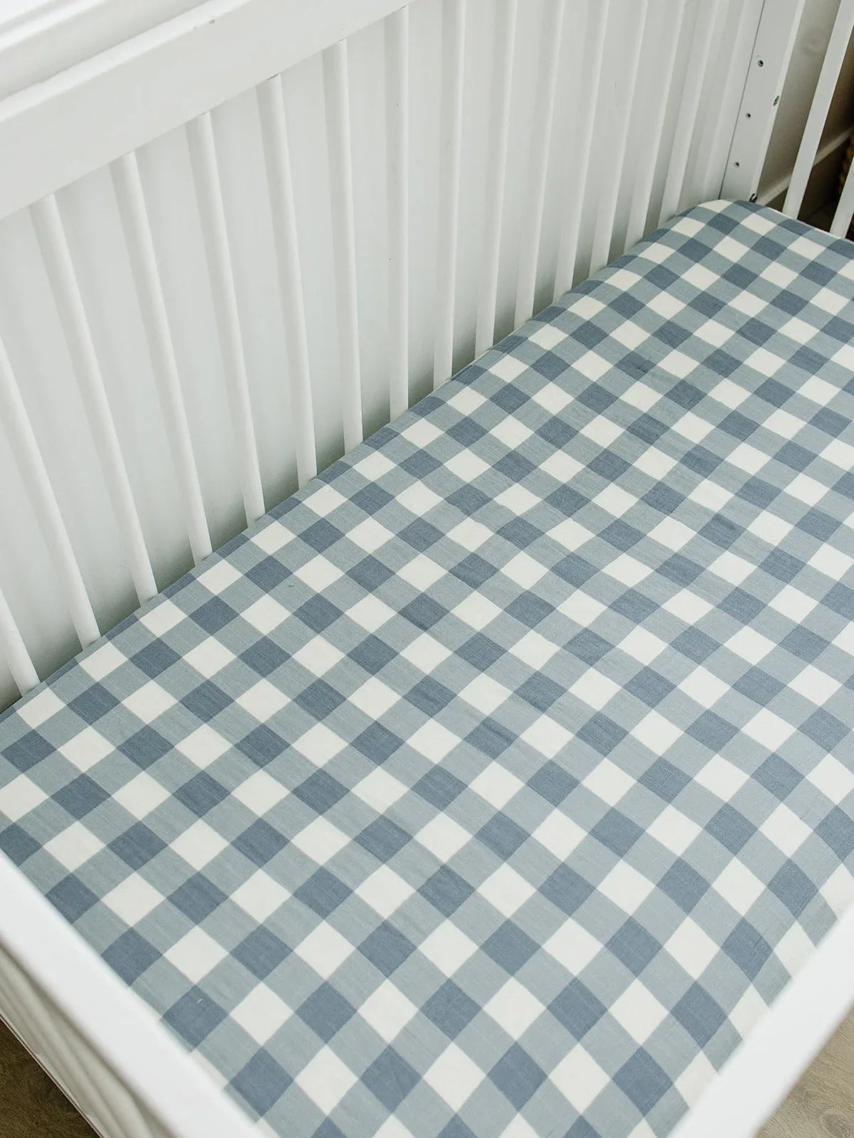 Dusty Blue Gingham Muslin Crib Sheet - BIG FRENCHIES