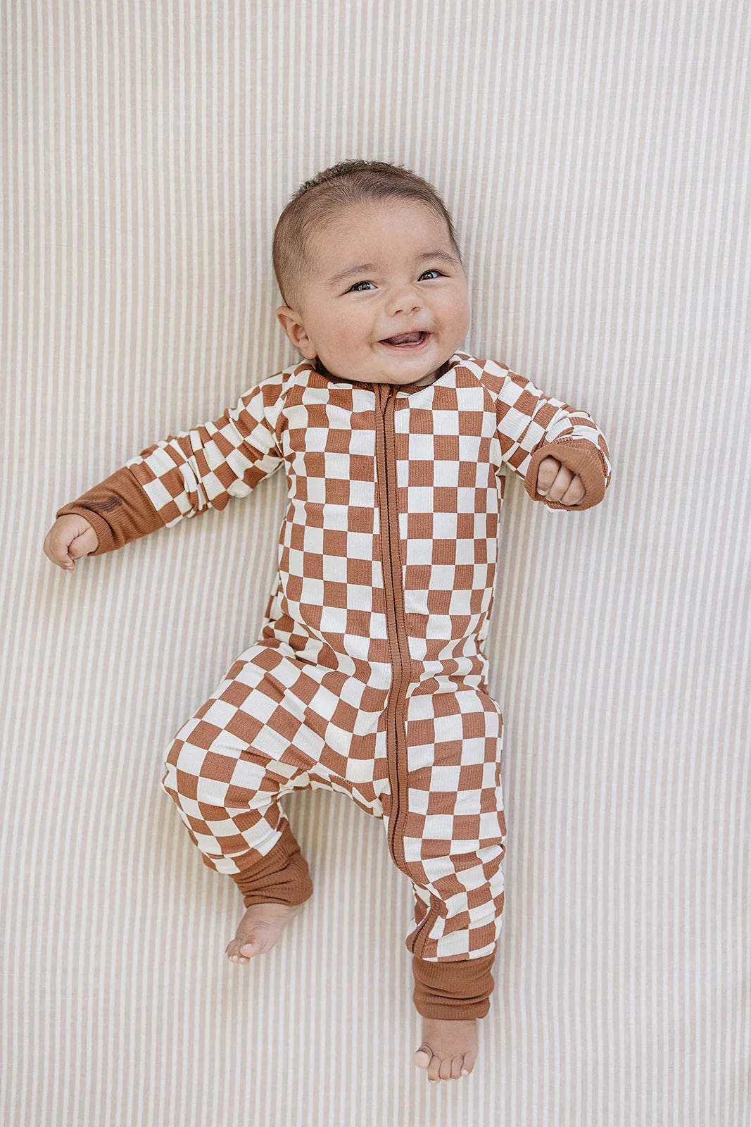Rust Checkered Ribbed Bamboo Zipper - BIG FRENCHIES