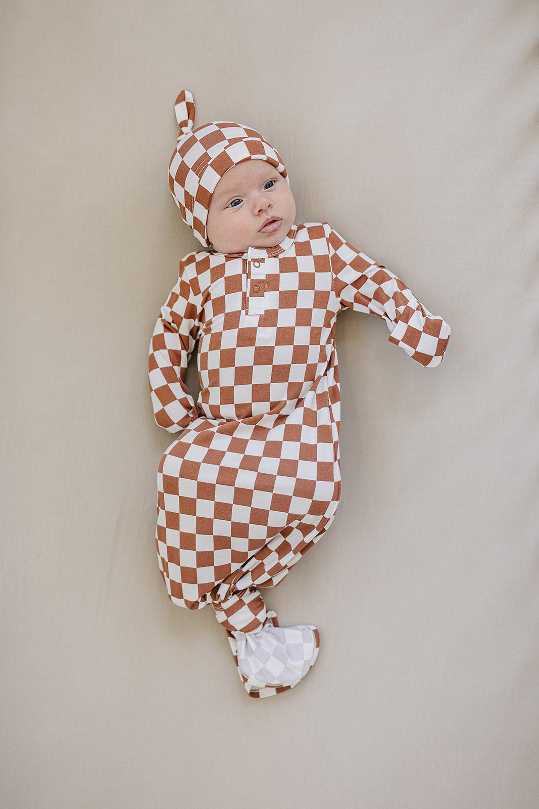 Rust Checkered Bamboo Newborn Knot Hat - BIG FRENCHIES