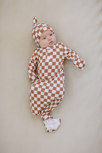 Rust Checkered Bamboo Newborn Knot Hat - BIG FRENCHIES