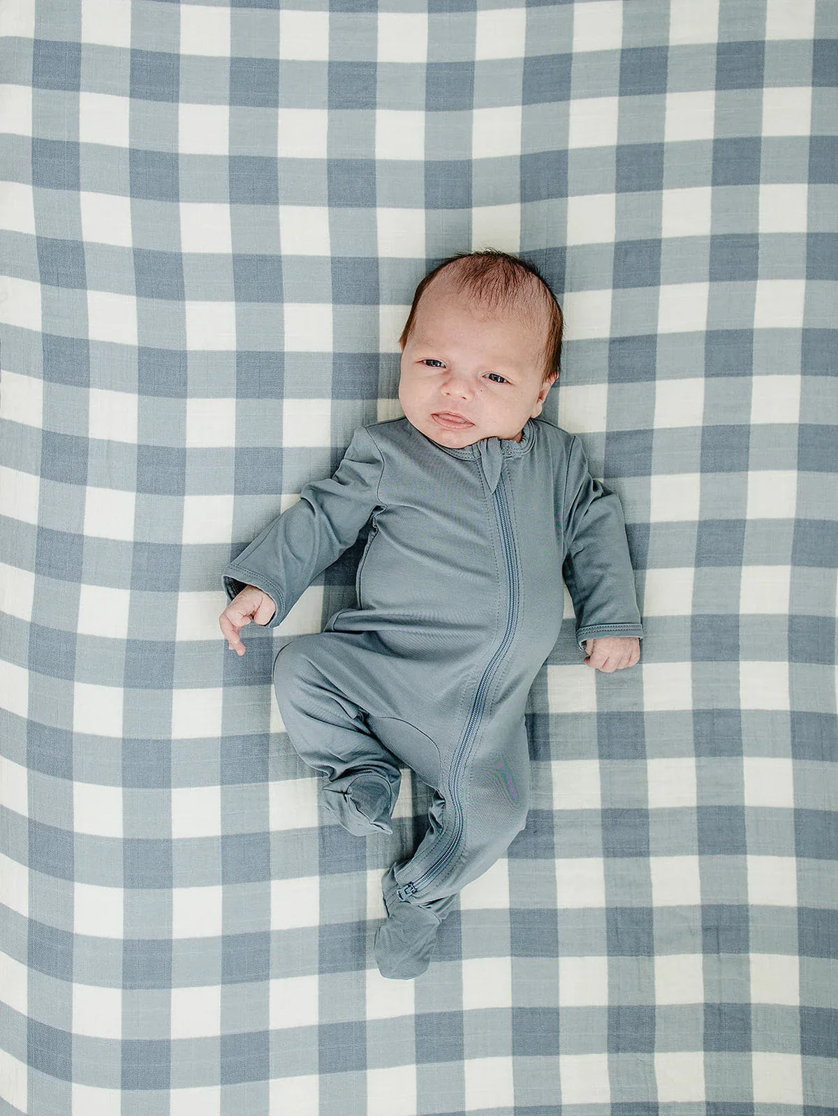 Dusty Blue Gingham Muslin Crib Sheet - BIG FRENCHIES