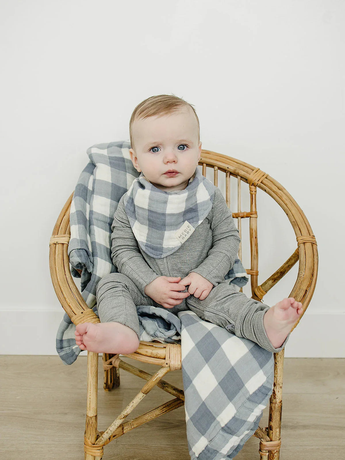 Dusty Blue Gingham Classic Muslin Bib - BIG FRENCHIES