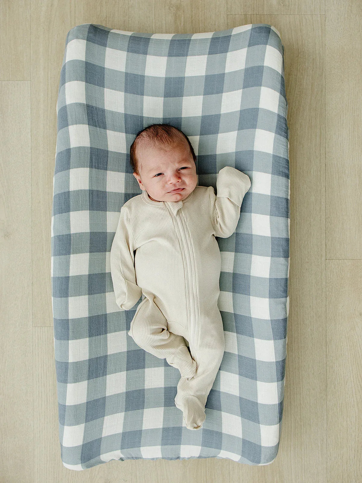 Dusty Blue Gingham Muslin Changing Pad Cover - BIG FRENCHIES