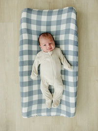 Dusty Blue Gingham Muslin Changing Pad Cover - BIG FRENCHIES