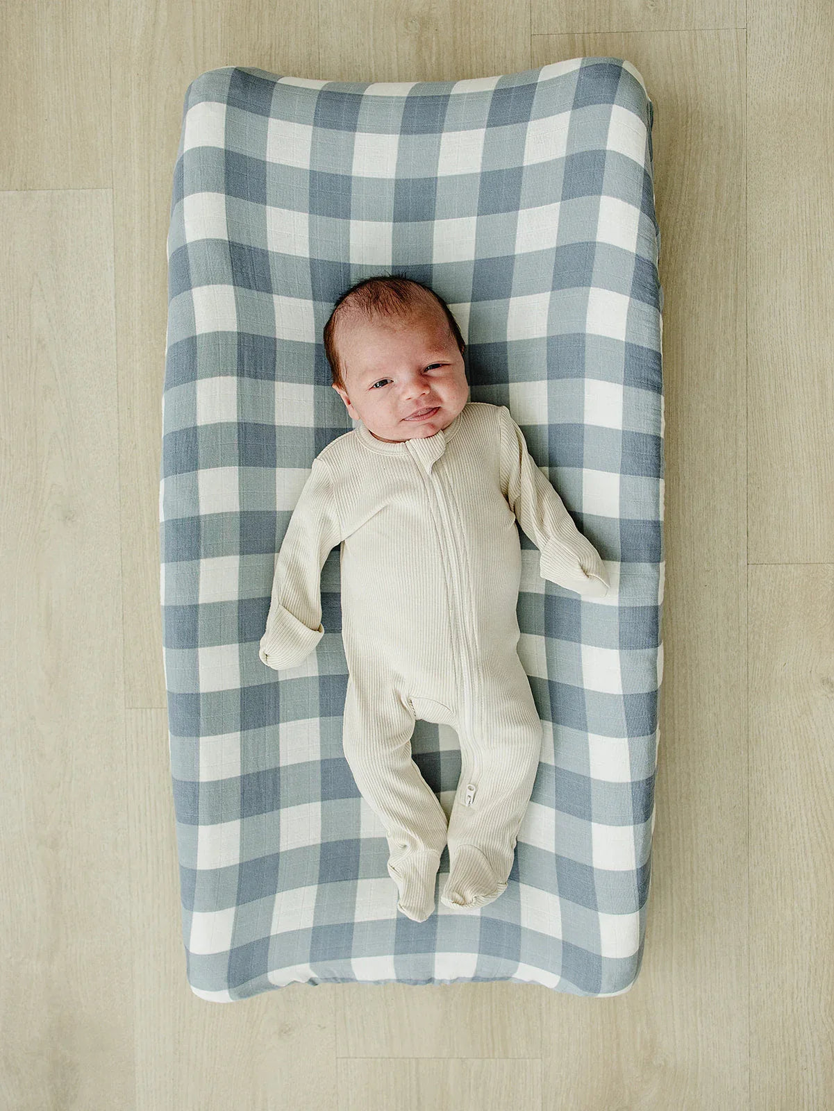 Dusty Blue Gingham Muslin Changing Pad Cover - BIG FRENCHIES
