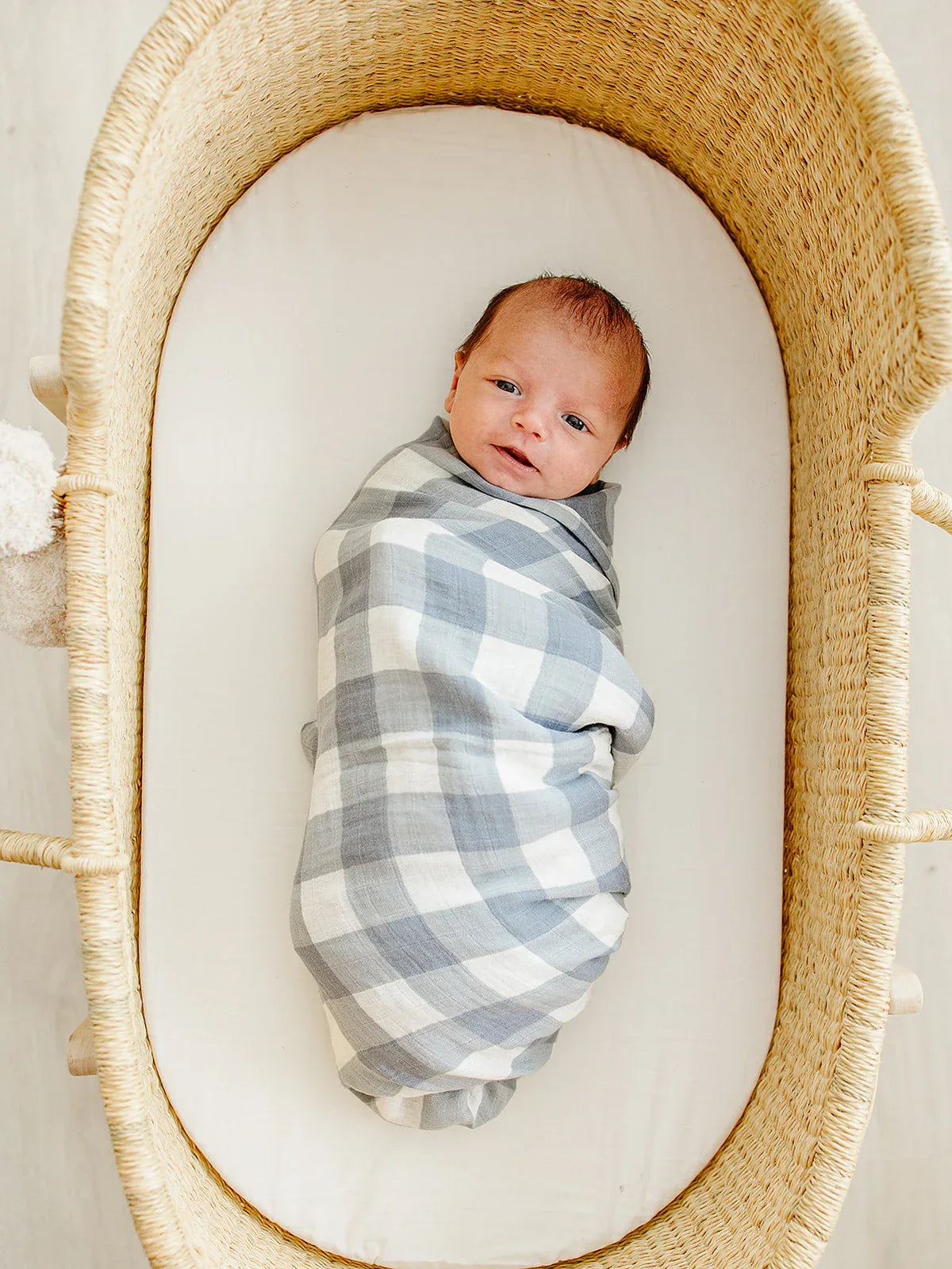 Dusty Blue Gingham Muslin Swaddle Blanket - BIG FRENCHIES