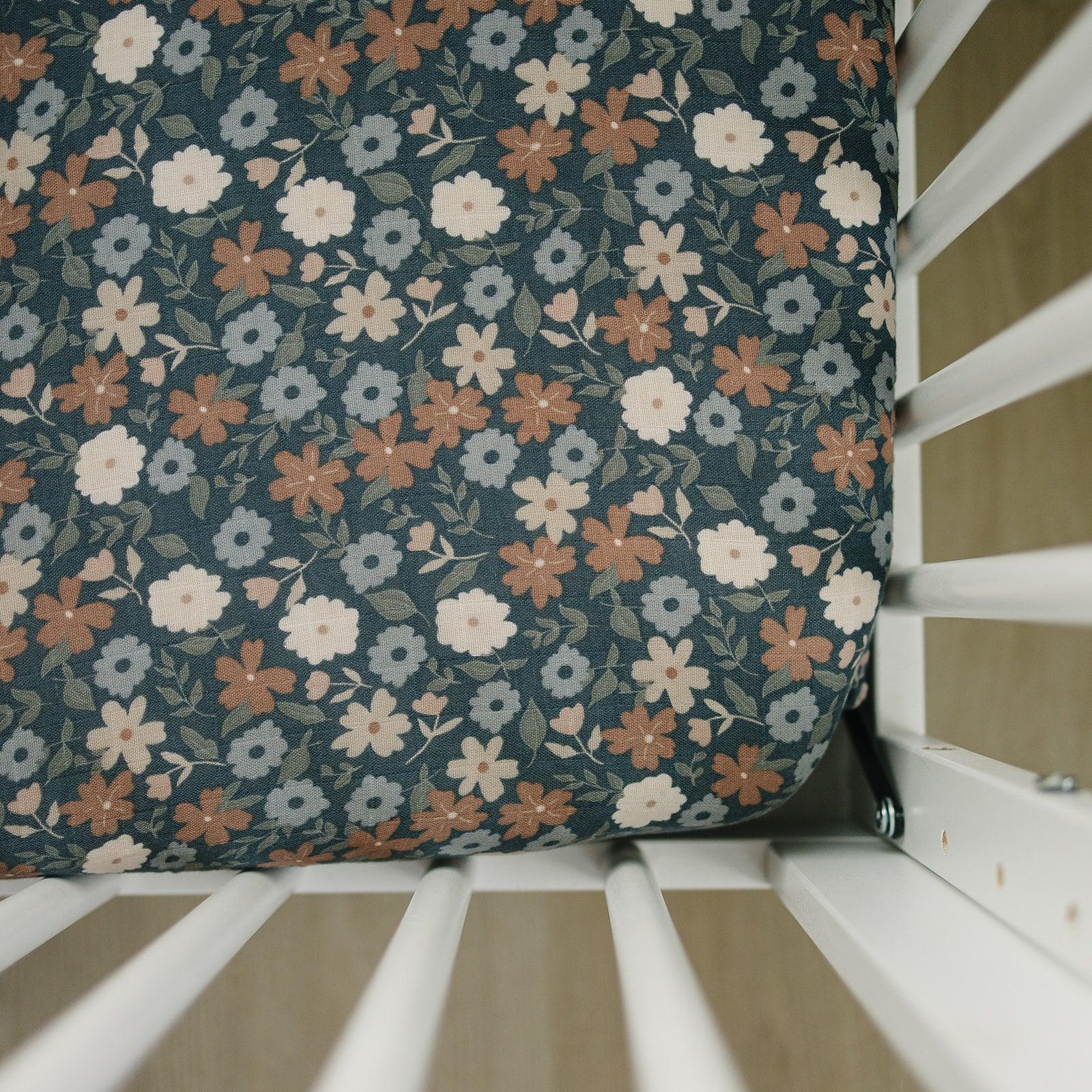 Midnight Floral Muslin Crib Sheet - BIG FRENCHIES