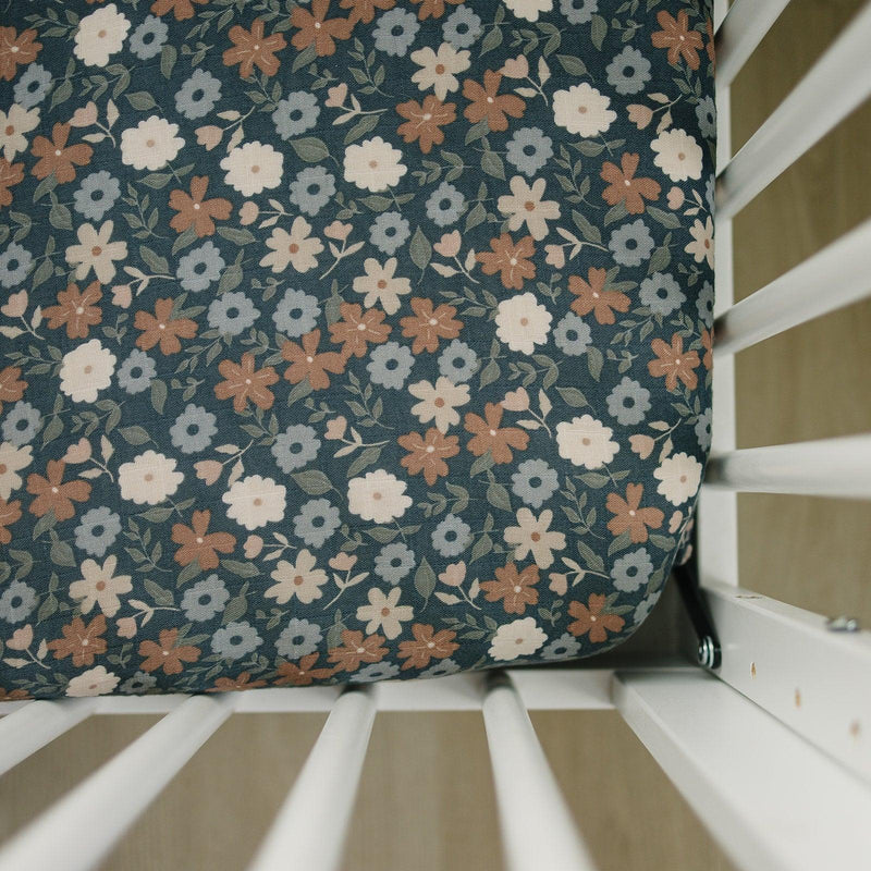 Midnight Floral Muslin Crib Sheet - BIG FRENCHIES