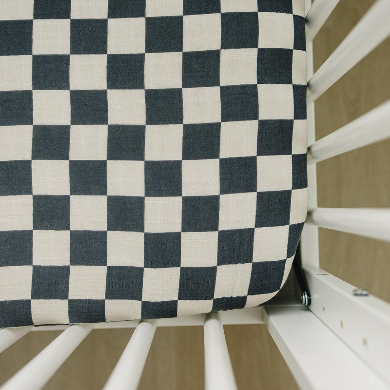 Charcoal Checkered Muslin Crib Sheet - BIG FRENCHIES