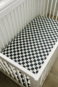 Charcoal Checkered Muslin Crib Sheet - BIG FRENCHIES