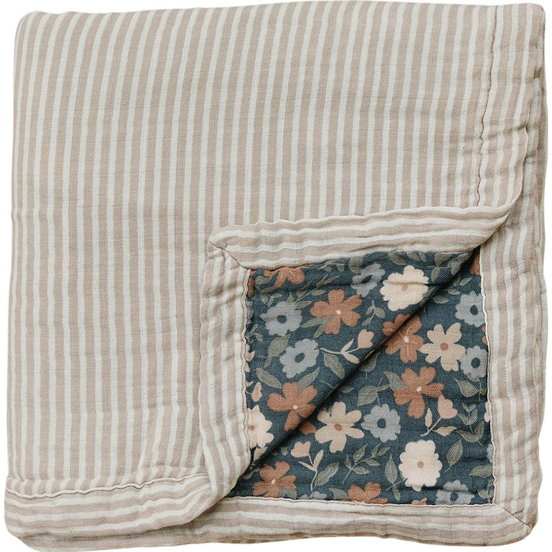 Taupe Stripe + Midnight Floral Muslin Quilt - BIG FRENCHIES