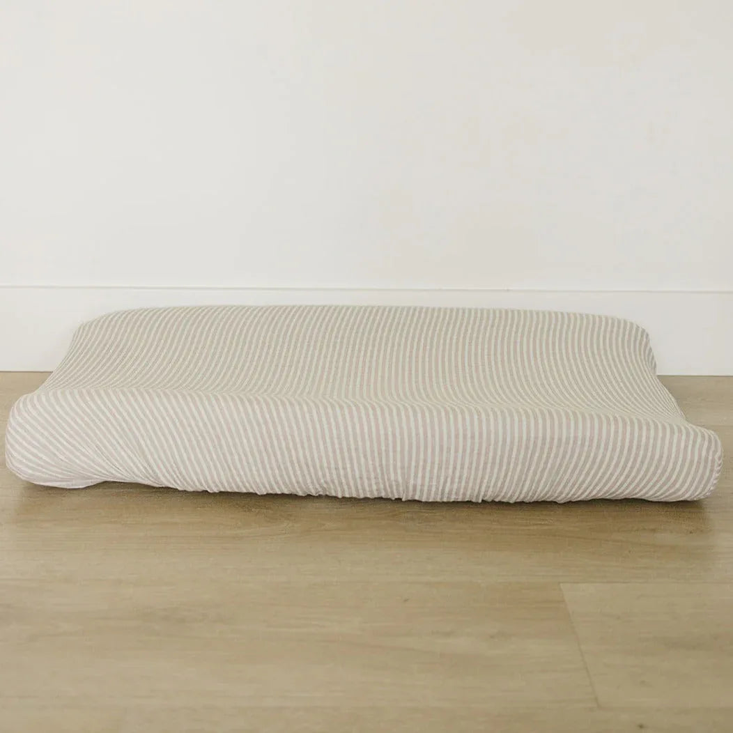Taupe Stripe Muslin Changing Pad Cover - BIG FRENCHIES