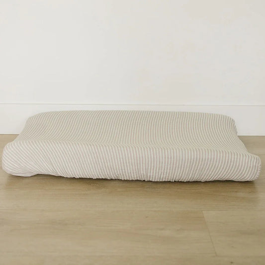 Taupe Stripe Muslin Changing Pad Cover - BIG FRENCHIES