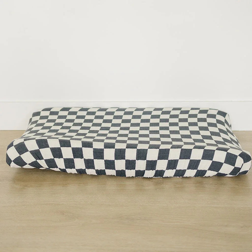 Charcoal Checkered Muslin Changing Pad Cover - BIG FRENCHIES