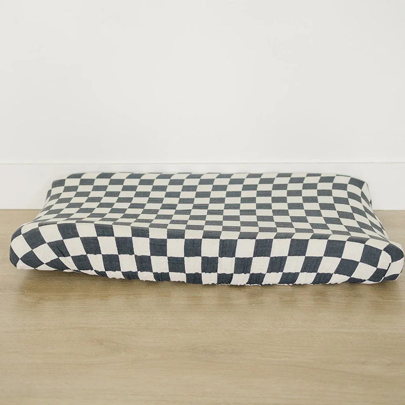 Charcoal Checkered Muslin Changing Pad Cover - BIG FRENCHIES