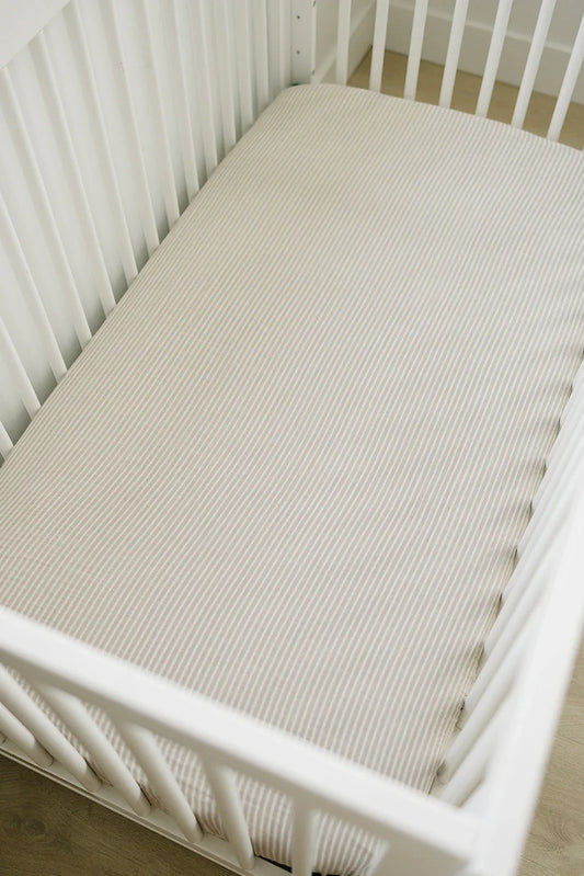 Taupe Stripe Muslin Crib Sheet - BIG FRENCHIES