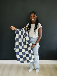 Navy Checkered Plush Blanket - BIG FRENCHIES