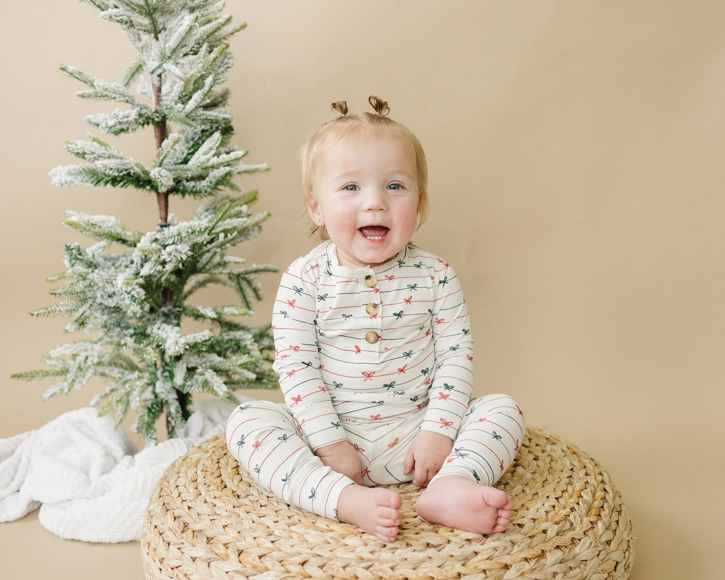 Tied with a Bow Christmas 2pc Henley Bamboo Pajamas - BIG FRENCHIES