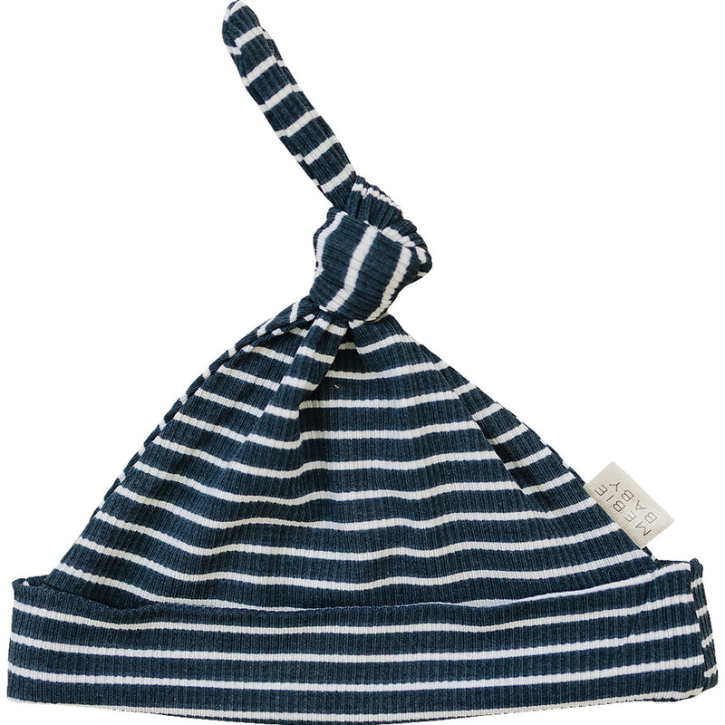 Navy Stripes Ribbed Bamboo Newborn Knot Hat - BIG FRENCHIES