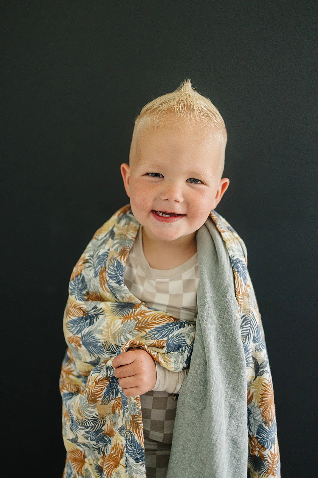 Paradise Palms+ Dusty Blue Muslin Quilt - BIG FRENCHIES