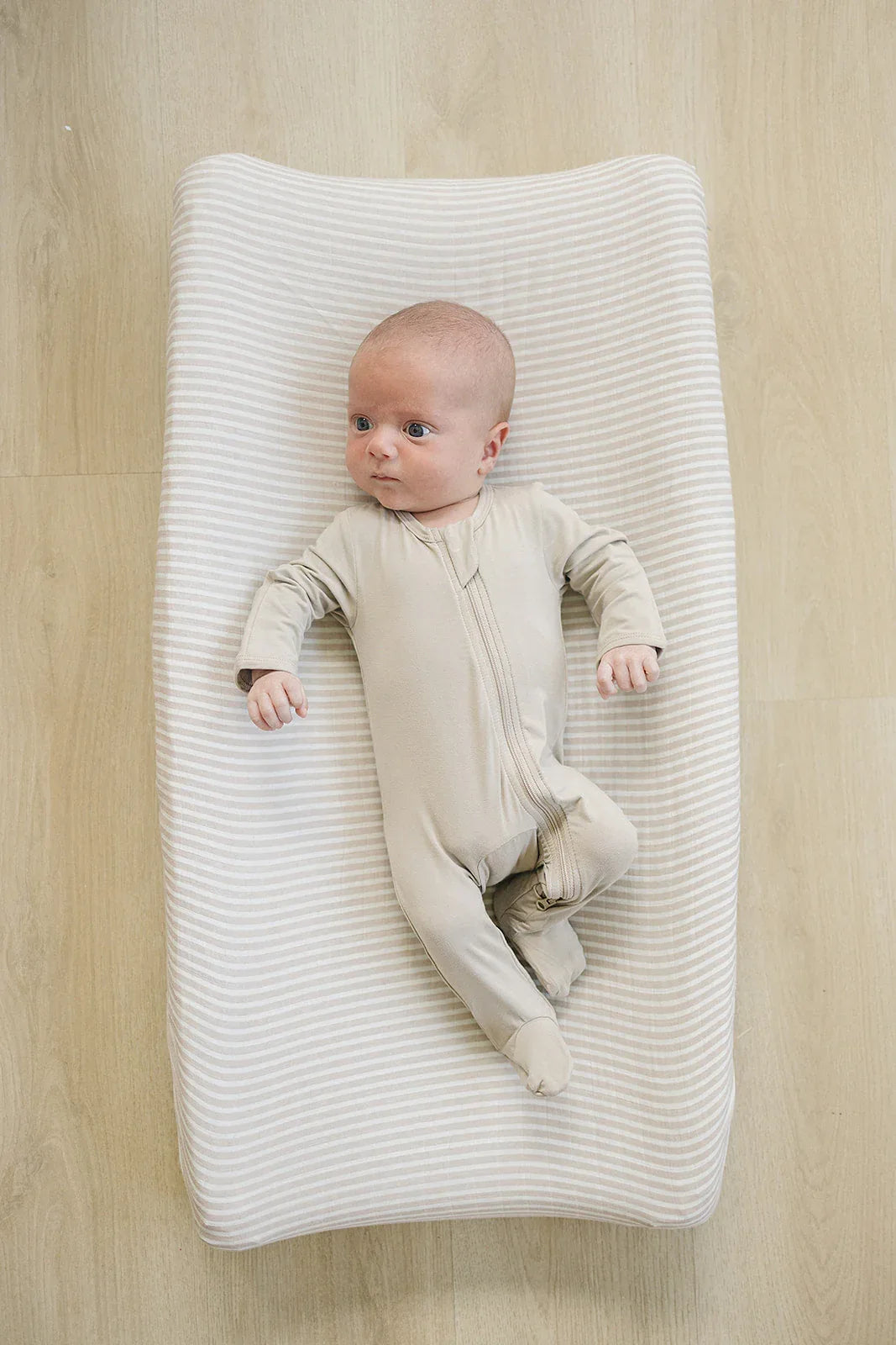 Taupe Stripe Muslin Changing Pad Cover - BIG FRENCHIES