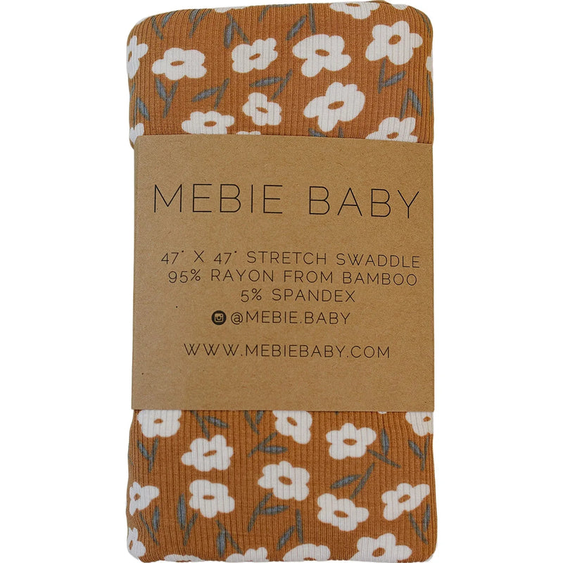 Mustard Floral Ribbed Bamboo Stretch Swaddle - BIG FRENCHIES