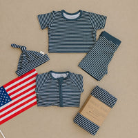 Navy Stripes Ribbed Bamboo Newborn Knot Hat - BIG FRENCHIES