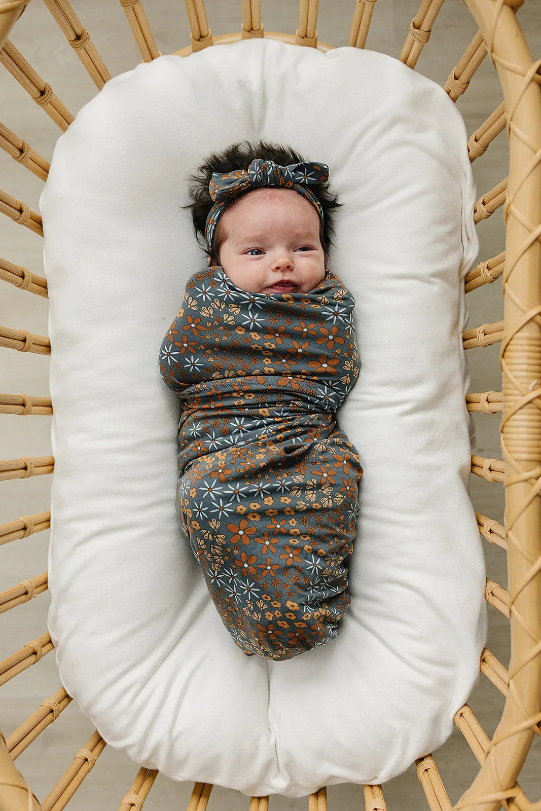 Navy Floral Bamboo Stretch Swaddle - BIG FRENCHIES