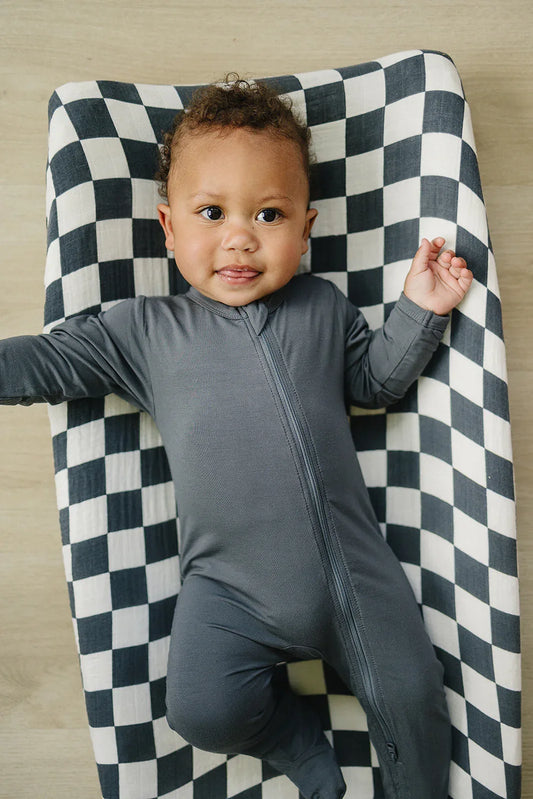 Charcoal Checkered Muslin Changing Pad Cover - BIG FRENCHIES