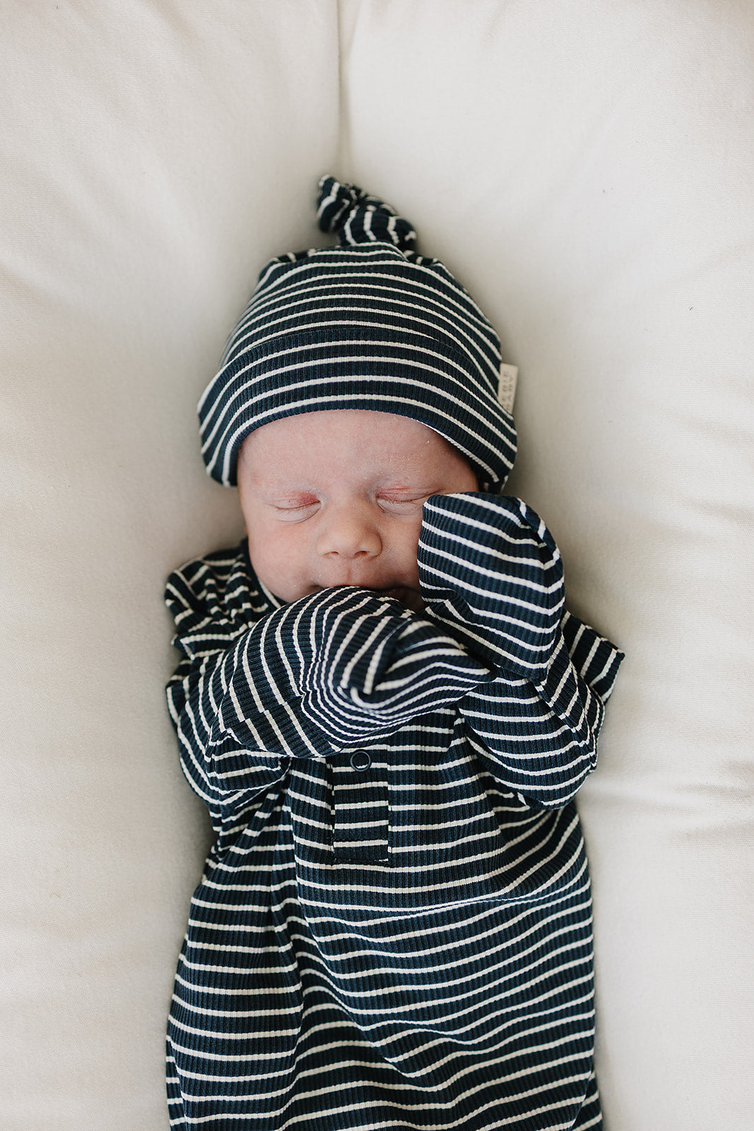 Navy Stripes Ribbed Bamboo Newborn Knot Hat - BIG FRENCHIES