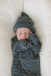 Navy Stripes Ribbed Bamboo Newborn Knot Hat - BIG FRENCHIES