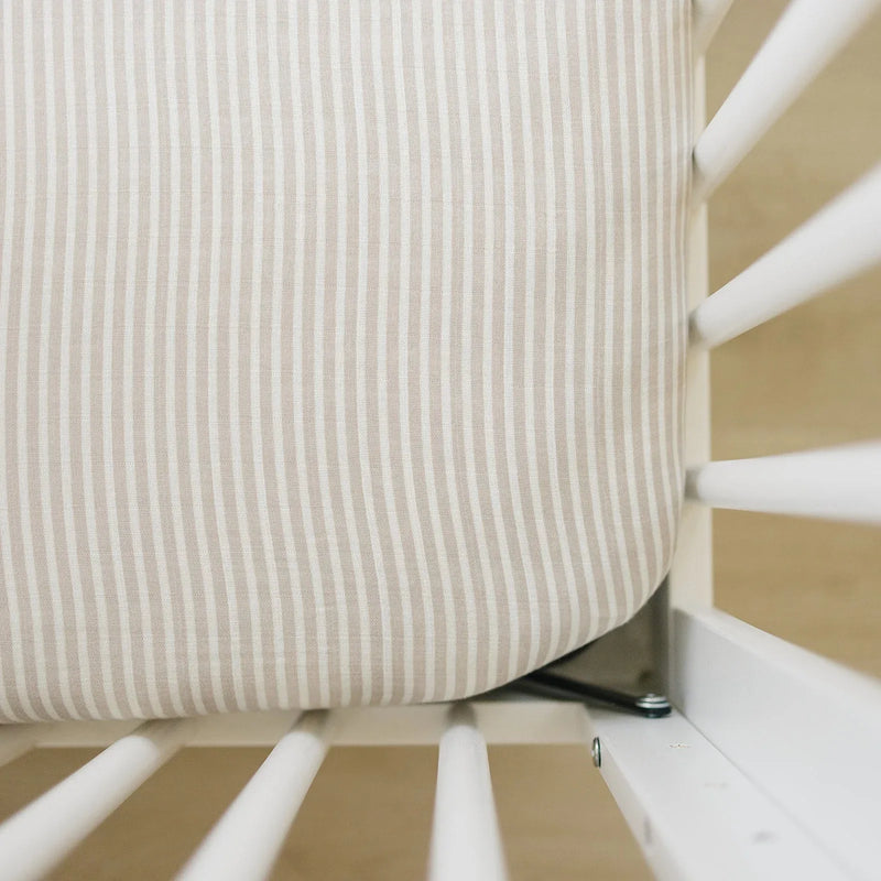 Taupe Stripe Muslin Crib Sheet - BIG FRENCHIES