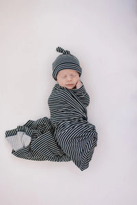 Navy Stripes Ribbed Bamboo Stretch Swaddle - BIG FRENCHIES