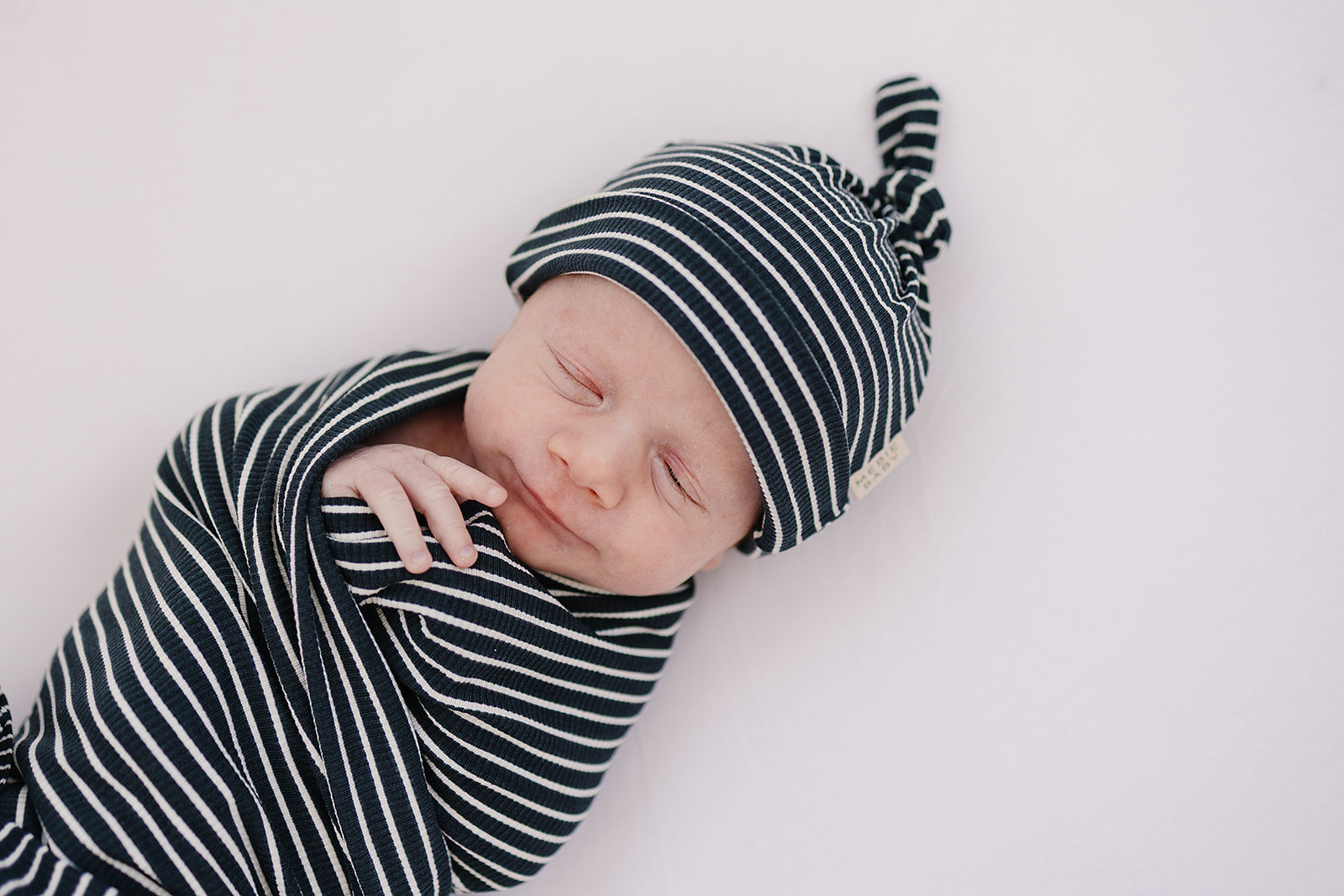 Navy Stripes Ribbed Bamboo Newborn Knot Hat - BIG FRENCHIES