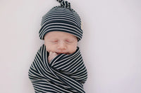 Navy Stripes Ribbed Bamboo Stretch Swaddle - BIG FRENCHIES