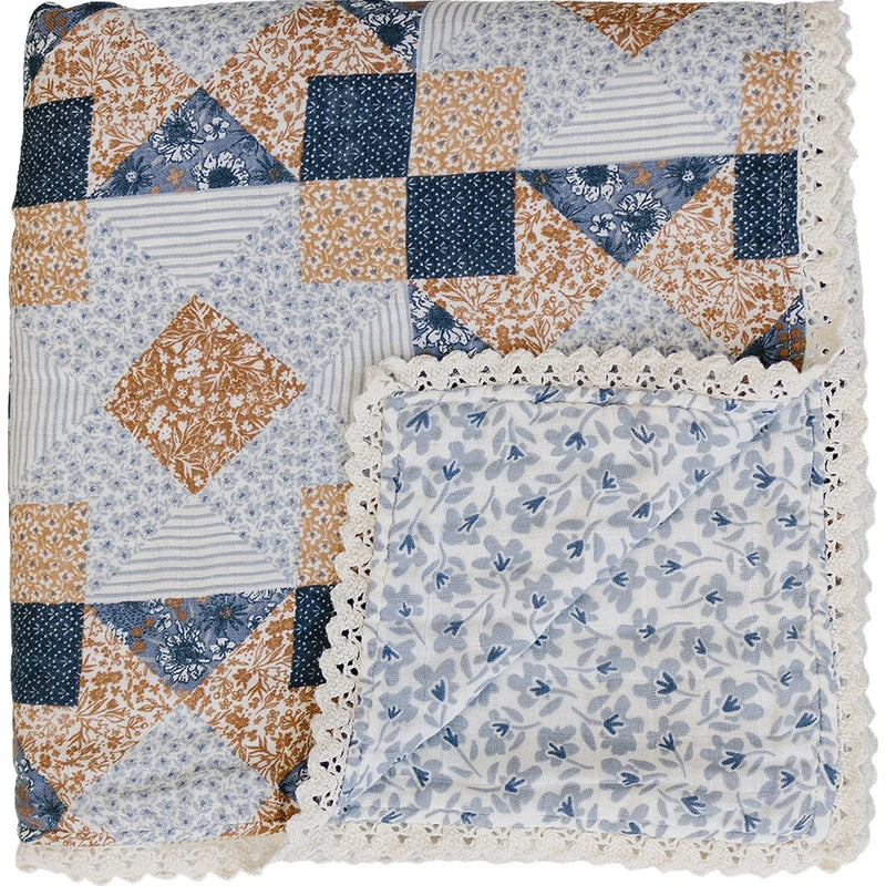 Patchwork Print + Blue Blossom Lace Muslin Quilt - BIG FRENCHIES
