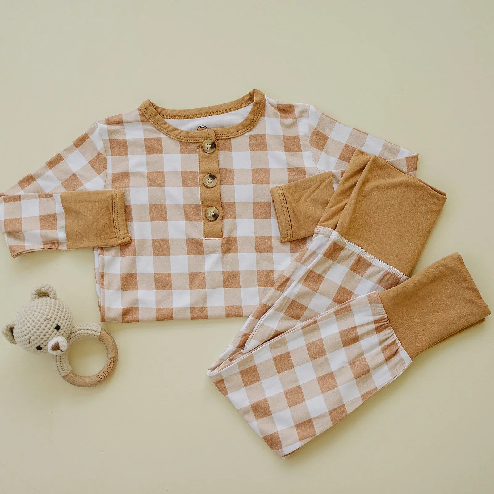 Golden Gingham 2pc Henley Bamboo Pajamas - Sizes Newborn & Up - BIG FRENCHIES