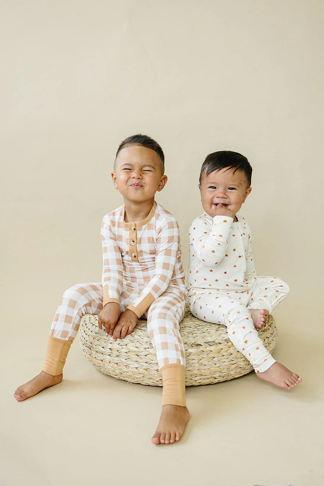 Golden Gingham 2pc Henley Bamboo Pajamas - Sizes Newborn & Up - BIG FRENCHIES