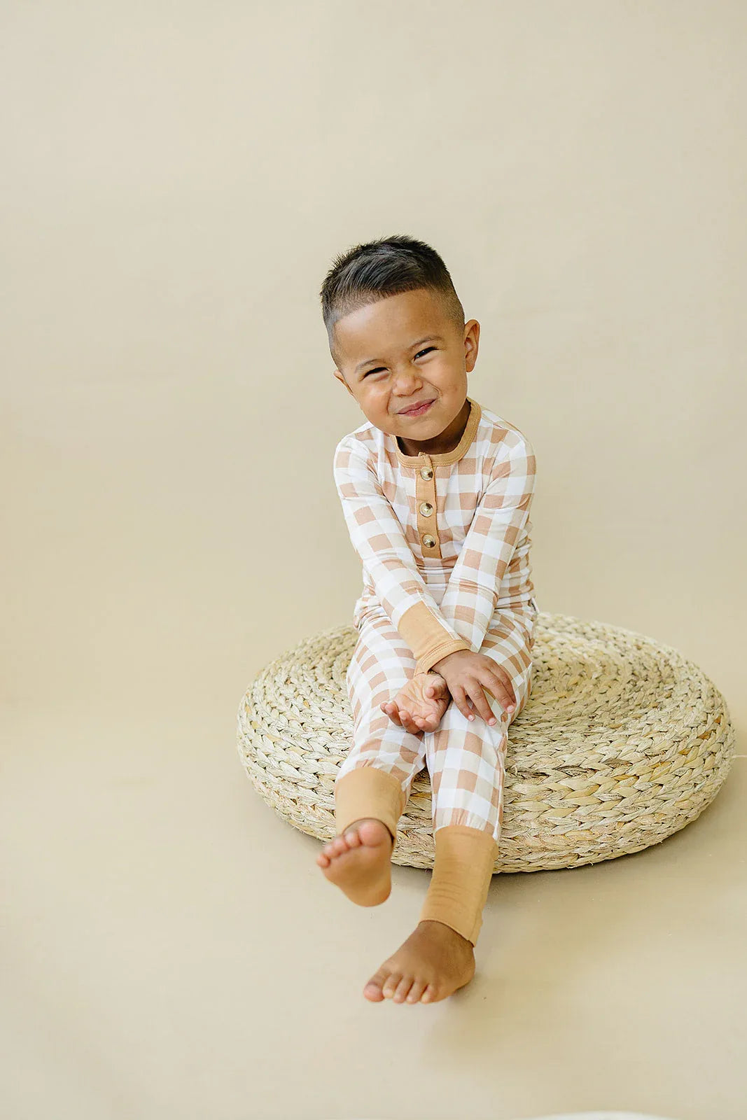 Golden Gingham 2pc Henley Bamboo Pajamas - Sizes Newborn & Up - BIG FRENCHIES