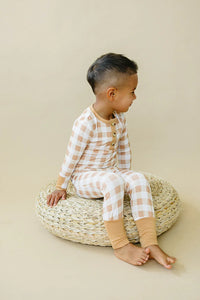 Golden Gingham 2pc Henley Bamboo Pajamas - Sizes Newborn & Up - BIG FRENCHIES