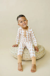 Golden Gingham 2pc Henley Bamboo Pajamas - Sizes Newborn & Up - BIG FRENCHIES