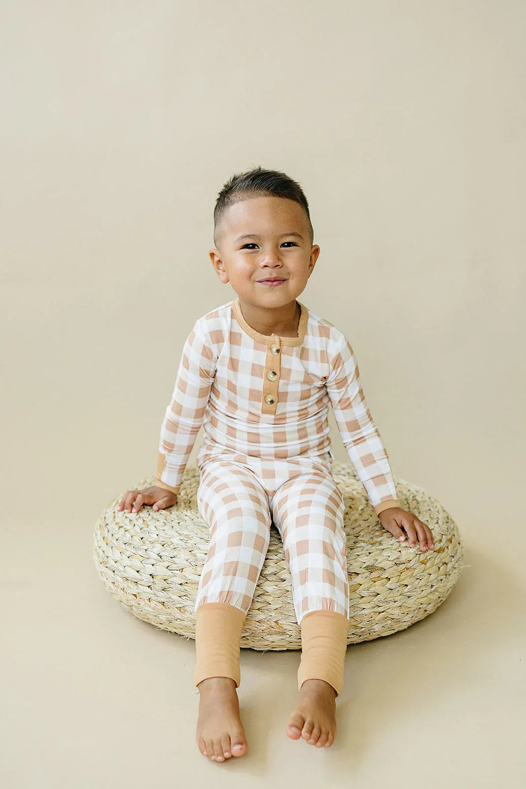 Golden Gingham 2pc Henley Bamboo Pajamas - Sizes Newborn & Up - BIG FRENCHIES